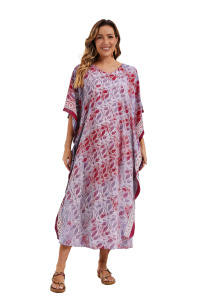 Red violet Hand Blocked Batik Rayon Caftan Kaftan Loungewear Maxi Plus Size Long Dress XL 1X 2XS10014493_0_image_IJUST_WORKING