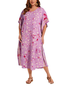 Purple Hand Blocked Batik Rayon Caftan Kaftan Loungewear Maxi Plus Size Long Dress XL 1X 2XS10014496_0_image_IJUST_WORKING