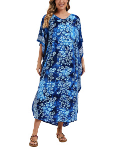 Dark blue Hand Blocked Batik Rayon Caftan Kaftan Loungewear Maxi Plus Size Long Dress 3X 4XS10014498_0_image_IJUST_WORKING