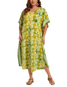 Olive Hand Blocked Batik Rayon Caftan Kaftan Loungewear Maxi Plus Size Long Dress 3X 4XS10014622_0_image_IJUST_WORKING