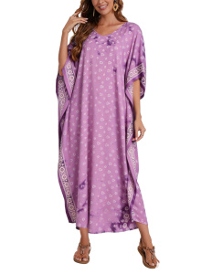 Light purple Hand Blocked Batik Rayon Caftan Kaftan Loungewear Maxi Plus Size Long Dress XL 1X 2XS10014628_0_image_IJUST_WORKING