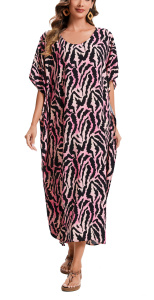 Pink Animal Stripe Print Plus Size Kimono Kaftan Maxi Long Sleeve Beach Cover Up Loungewear Dress 3X 4XS10014910_0_image_IJUST_WORKING