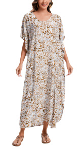 Light grey Animal Stripe Print Plus Size Kimono Kaftan Maxi Long Sleeve Beach Cover Up Loungewear Dress 3X 4XS10014911_0_image_IJUST_WORKING