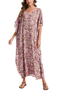 Pink Animal Stripe Print Plus Size Kimono Kaftan Maxi Long Sleeve Beach Cover Up Loungewear Dress 3X 4XS10014912_0_image_IJUST_WORKING