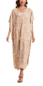 Beige Animal Stripe Print Plus Size Kimono Kaftan Maxi Long Sleeve Beach Cover Up Loungewear Dress XL 1X 2XS10014914_0_image_IJUST_WORKING