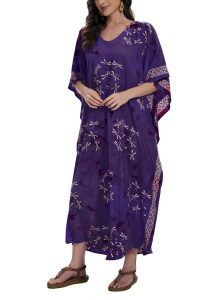 Violet Hand Blocked Batik Rayon Caftan Kaftan Loungewear Maxi Plus Size Long Dress 3X 4XS10014920_0_image_IJUST_WORKING
