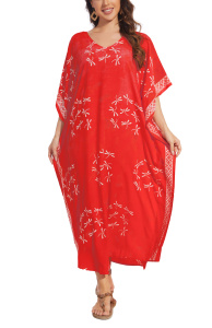 Red Hand Blocked Batik Rayon Caftan Kaftan Loungewear Maxi Plus Size Long Dress 3X 4XS10014921_0_image_IJUST_WORKING