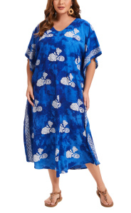 Dark blue Hand Blocked Batik Rayon Caftan Kaftan Loungewear Maxi Plus Size Long Dress XL 1X 2XS10014928_0_image_IJUST_WORKING