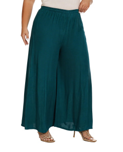 Teal blue Solid Rayon Women Flowy Loose Palazzo Wide Leg Flare Pants Trouser Plus Size 3X 24S20013010_0_image_IJUST_WORKING