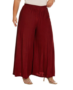Maroon Solid Rayon Women Flowy Loose Palazzo Wide Leg Flare Pants Trouser Plus Size 3X 24S20013013_0_image_IJUST_WORKING