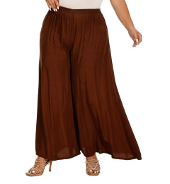 Brown Solid Rayon Women Flowy Loose Palazzo Wide Leg Flare Pants Trouser Plus Size 3X 24S20013014_0_image_IJUST_WORKING