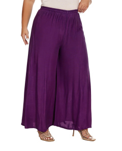 Purple Solid Rayon Women Flowy Loose Palazzo Wide Leg Flare Pants Trouser Plus Size 3X 24S20013067_0_image_IJUST_WORKING
