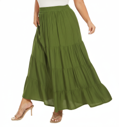 Avocado green Gypsy Elastic Waist Renaissance Maxi Flowy Long Tiered Plus Size Skirt 1X 2XS30013653_0_image_IJUST_WORKING