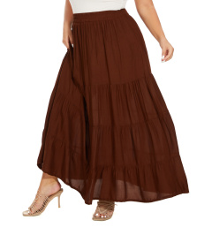 Brown Gypsy Elastic Waist Renaissance Maxi Flowy Long Tiered Plus Size Skirt XLS30013685_0_image_IJUST_WORKING