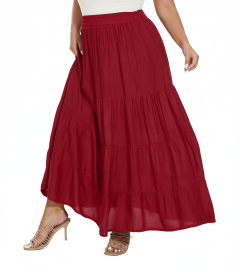 Maroon Gypsy Elastic Waist Renaissance Maxi Flowy Long Tiered Plus Size Skirt 3XS30013695_0_image_IJUST_WORKING