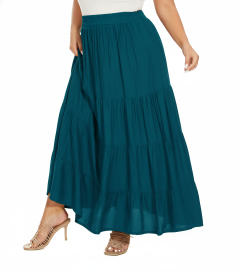 Teal blue Gypsy Elastic Waist Renaissance Maxi Flowy Long Tiered Plus Size Skirt 3XS30013696_0_image_IJUST_WORKING