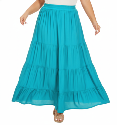 Turquoise Gypsy Elastic Waist Renaissance Maxi Flowy Long Tiered Plus Size Skirt 1X 2XS30013848_0_image_IJUST_WORKING