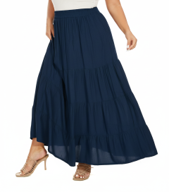 Navy blue Gypsy Elastic Waist Renaissance Maxi Flowy Long Tiered Plus Size Skirt 3XS30013851_0_image_IJUST_WORKING
