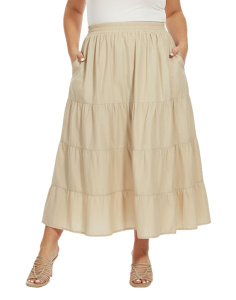 Oat Cotton Plus Size Gypsy High Elastic Waisted A Line Long Maxi Tiered Skirt with Pockets 1X 2XS30014125_0_image_IJUST_WORKING