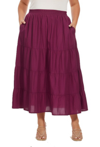 Purple plum Cotton Plus Size Gypsy High Elastic Waisted A Line Long Maxi Tiered Skirt with Pockets 1X 2XS30014127_0_image_IJUST_WORKING