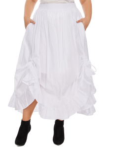 White Plus Size Cotton Ruched Front Victorian Renaissance Medieval Maxi Ruffled Skirt with Pockets 3XS30014158_0_image_IJUST_WORKING