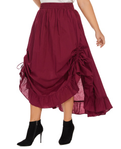 Purple plum Plus Size Cotton Ruched Front Victorian Renaissance Medieval Maxi Ruffled Skirt with Pockets 3XS30014801_0_image_IJUST_WORKING