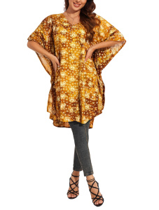 Brown HIPPIE Batik Kaftan Plus Size Tunic Blouse Short Sleeve Top 3X 4XS40014326_0_image_IJUST_WORKING