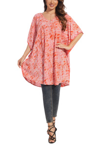 Coral HIPPIE Batik Kaftan Plus Size Tunic Blouse Short Sleeve Top 3X 4XS40014347-MU_0_image_IJUST_WORKING