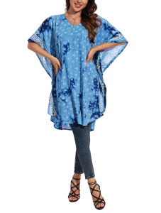 Blue HIPPIE Batik Kaftan Plus Size Tunic Blouse Short Sleeve Top 3X 4XS40014363_0_image_IJUST_WORKING