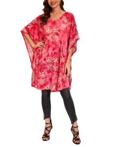 Fuchsia HIPPIE Batik Kaftan Plus Size Tunic Blouse Short Sleeve Top 3X 4XS40014405_0_image_IJUST_WORKING