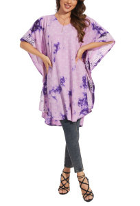Light purple HIPPIE Batik Kaftan Plus Size Tunic Blouse Short Sleeve Top 3X 4XS40014506_0_image_IJUST_WORKING