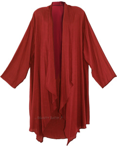 Maroon Long Sleeve Plus Size Cardigan Cover up Duster Jacket 1X 2X