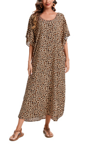 Brown Animal Stripe Print Plus Size Kimono Kaftan Maxi Long Sleeve Beach Cover Up Loungewear Dress XL 1X 2XS10014915_0_image_IJUST_WORKING