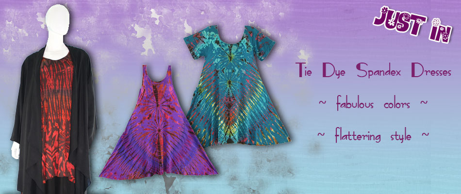 Spandex Tie Dye Dresses In Stock Now! Fabulous Colors and Very Flattering Style
