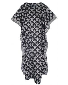 Black Hand Blocked Batik Hippie Caftan Kaftan Loungewear Maxi Plus Size Long Dress XL to 4X