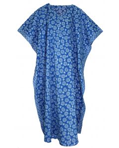 Blue Hand Blocked Batik Hippie Caftan Kaftan Loungewear Maxi Plus Size Long Dress XL to 4X