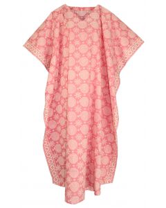 Pink Hand Blocked Batik Hippie Caftan Kaftan Loungewear Maxi Plus Size Long Dress 3X 4X