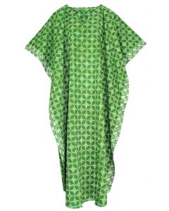 Green Hand Blocked Batik Hippie Caftan Kaftan Loungewear Maxi Plus Size Long Dress 3X 4X