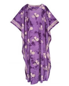 Purple Hand Blocked Batik Rayon Caftan Kaftan Loungewear Maxi Plus Size Long Dress XL to 4X