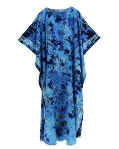 Dark blue Hand Blocked Batik Rayon Caftan Kaftan Loungewear Maxi Plus Size Long Dress 3X 4X