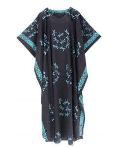 Black Hand Blocked Batik Rayon Caftan Kaftan Loungewear Maxi Plus Size Long Dress 3X 4X