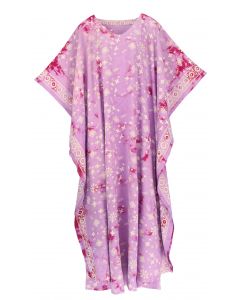 Purple Hand Blocked Batik Rayon Caftan Kaftan Loungewear Maxi Plus Size Long Dress XL to 4X