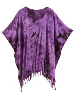 Purple HIPPIE Batik Tie Dye Tunic Blouse Kaftan Top XL to 4X