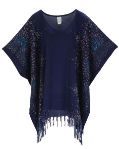 Dark blue Plus Size Tunic Tops Flora Short Sleeve V neck Shirt 3X 4X
