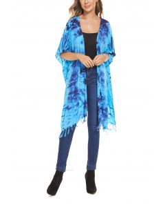 Blue HIPPIE Gypsy Tie Dye Kimono Cardigan Shawl Wrap Swimsuit Cover Up Jacket One Size