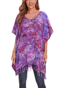 Beautybatik Grey Womens BOHO HIPPIE Batik Tie Dye Plus Size Tunic Blouse Kaftan Top 4x