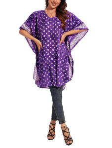 Purple HIPPIE Batik Kaftan Plus Size Tunic Blouse Short Sleeve Top 3X 4XS40014407-MU_0_image_IJUST_WORKING