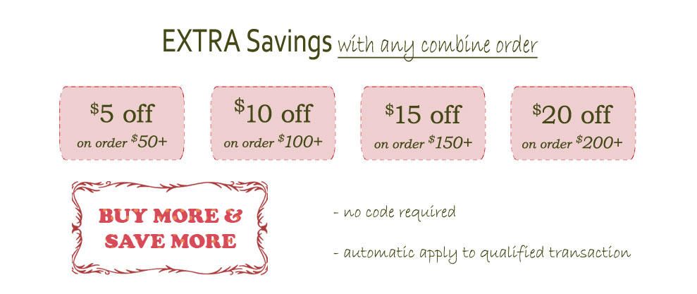 The more you buy the more you save, up to USD20 off for single order. Shop now!