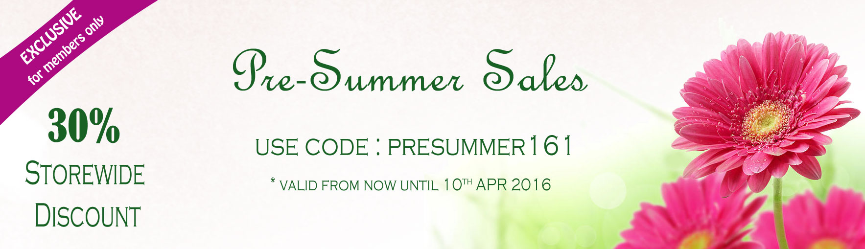 Pre Summer Sales 2016 30% Storewide Discount