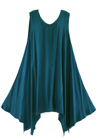 Teal blue Plus Size Solid Basic Flowy Sleeveless Long Tank Tunic Tops 1X